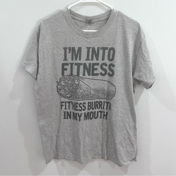 I’m in to fitness this burrito in my mouth gray graphic tshirt size large - Picture 1 of 3